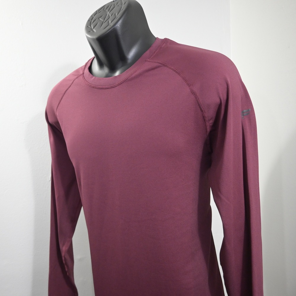 Fabletics Gym Shirt Long Sleeve Mens Large Burgundy Raglan Crew Neck Mesh